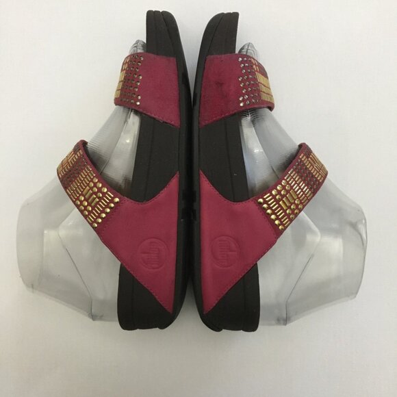 Fitflop Pink Gold Azteck Chada Womens 37 EU/ 6 US Slide Slip On Leather Rubber - Picture 8 of 16